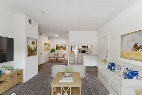 a living room with a couch and a coffee table